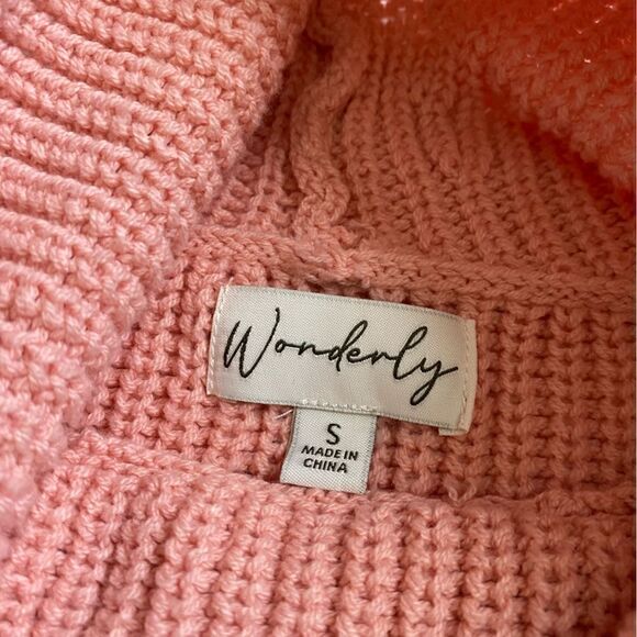 Wonderly Knit Tunic Sweater Side Slits Pink Oversized Slouchy Funnel Neck Small - Picture 8 of 9